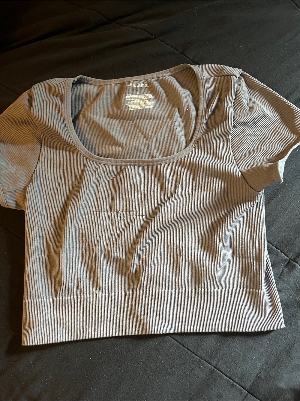 wild fable Ribbed Square-Neck Crop Top in Gray